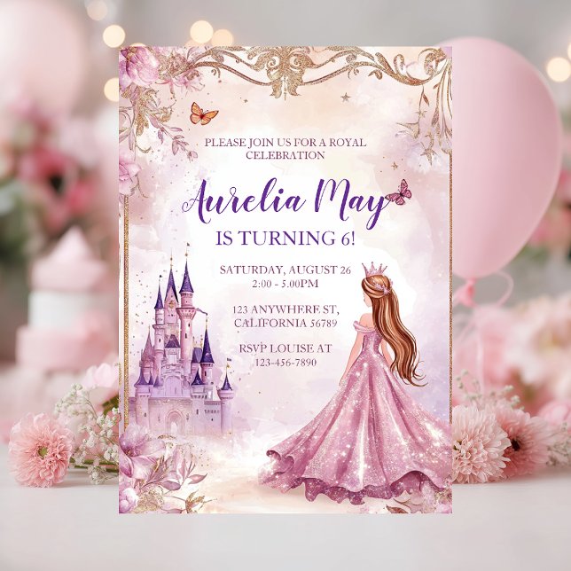 Invitación Chicas caprichosos Princesa Rosa y Oro Cumpleaños (Subido por el creador)