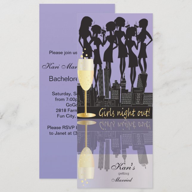 Invitación Chicas celebran Fiesta | Lavanda (Anverso / Reverso)