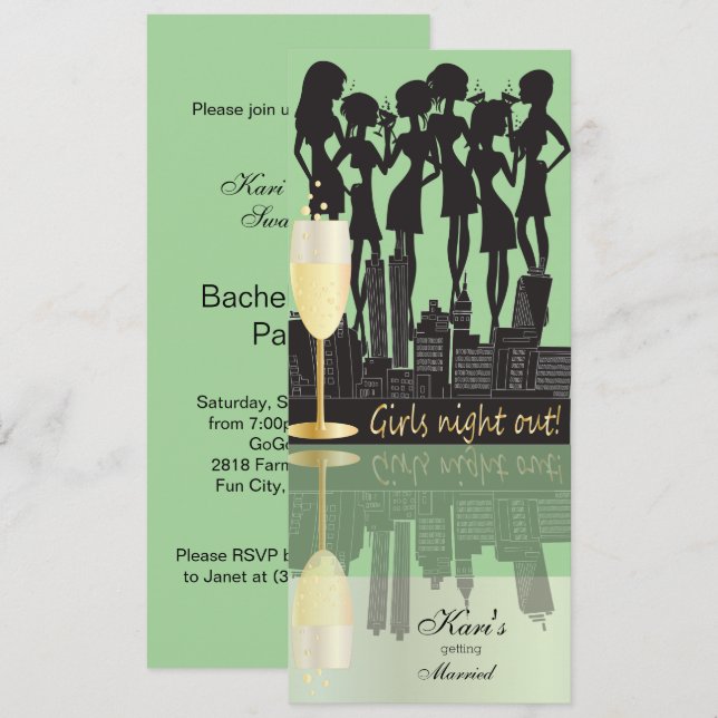 Invitación Chicas celebran Fiesta | Mint Green (Anverso / Reverso)