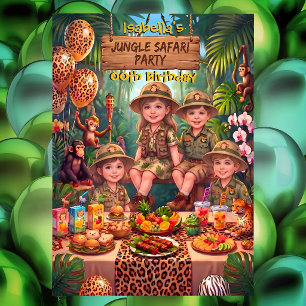 Invitación Chicas Chicos Diversión Selva Safari Cumpleaños Mo