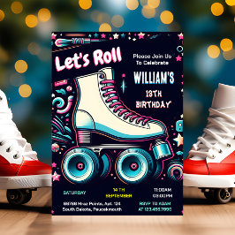 Invitación chicas chicos geniales Roller Skating 13th Birthda