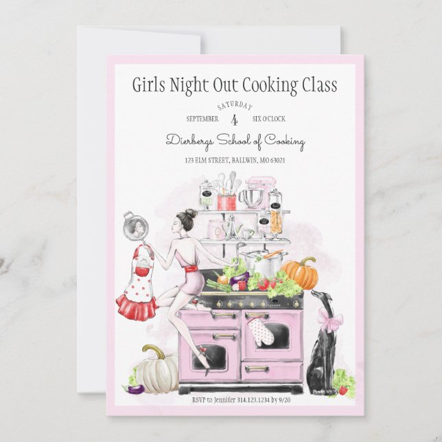 Invitación Chicas clase de cocina de noche fuera de casa (Anverso)