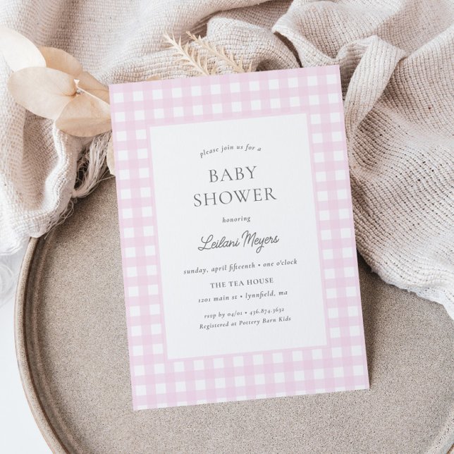 Invitación Chicas clásicos de Gingham rosa pálido Baby Shower (Subido por el creador)