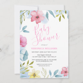 Invitación Chicas color de agua de boho de primavera rosada B