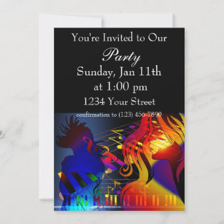 Invitación Chicas coloridas bailando y notas musicales
