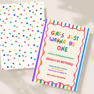 Invitación Chicas Coloridas Solo Quieren Ser Cumpleaños Uno