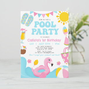 Invitación Chicas coloridos Fiesta de piscina de verano Cumpl