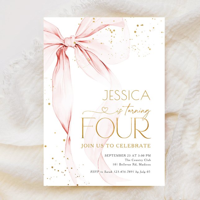 Invitación Chicas con lazo rosa 4 cumpleaños  (Subido por el creador)