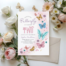 Invitación Chicas cortan a los niños mariposa rosada púrpura