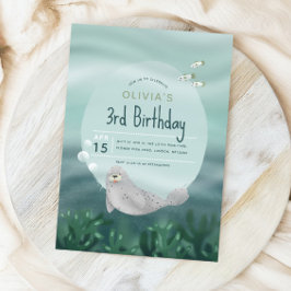 Invitación Chicas cortan bajo el mar Seal del tercer cumpleañ