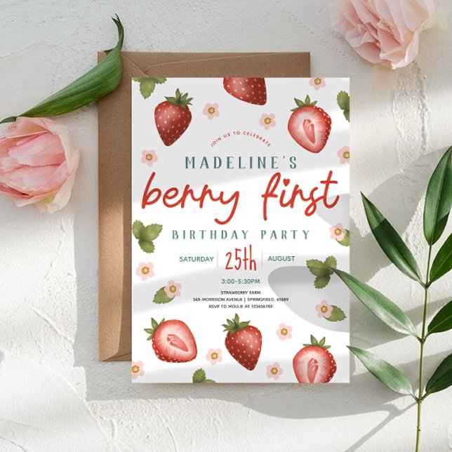 Invitación Chicas cortan Berry primer verano niños primer cum (Subido por el creador)