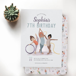 Invitación Chicas cortan la gimnasia púrpura 7 cumpleaños