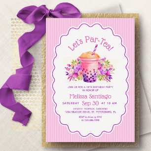 Invitación Chicas Cumpleaños Té de Leche con Boba