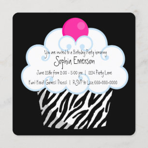 Invitación Chicas Cupcake Cumpleaños Rayas Rosa Caliente Fies