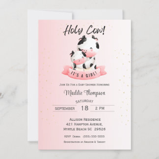 Invitación Chicas curos: Mamá vaca rosa y Baby Shower