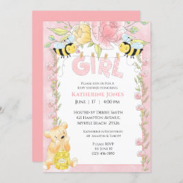 Invitación Chicas Cute Abejas y Honey Bear Baby Shower