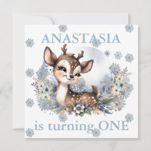 Invitación Chicas Cute Deer Forest Tema Invierno Cumpleaños A