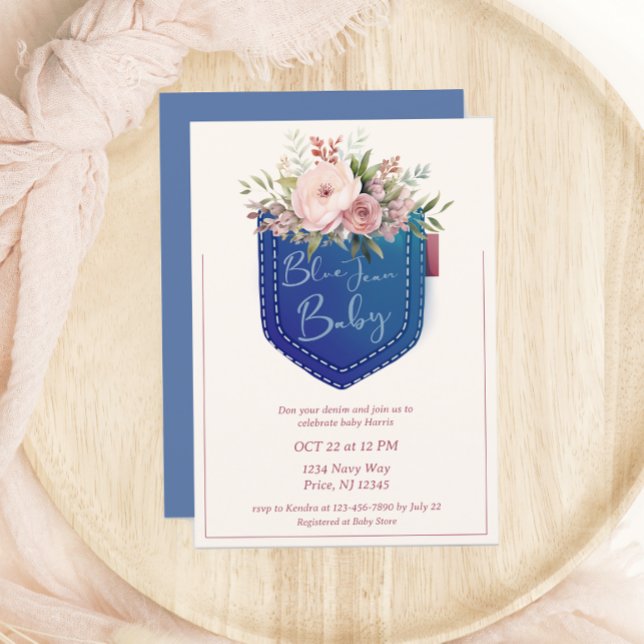 Invitación Chicas Cute Denim Blue Jean Baby Shower (Subido por el creador)