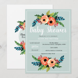 Invitación Chicas Cute Flores Botánicas Florales Baby Shower