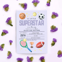 Chicas Cute Purple Sports Superstar Baby Shower