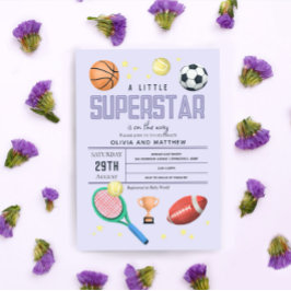 Invitación Chicas Cute Purple Sports Superstar Baby Shower