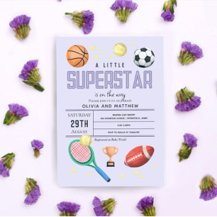 Invitación Chicas Cute Purple Sports Superstar Baby Shower