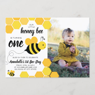 Invitación Chicas de Abejas de Miel Foto de Cumpleaños Primer