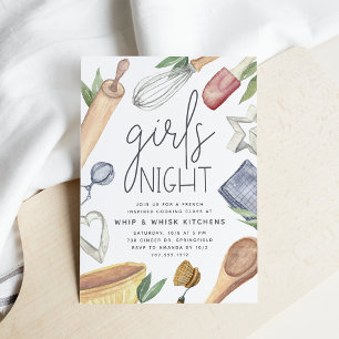 Invitación Chicas de acuarela Cuidada Clase de Cocina Noche F