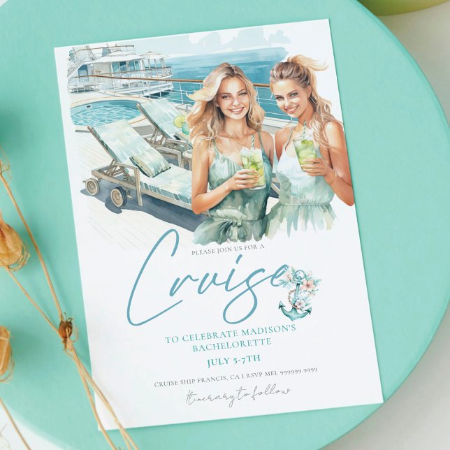 Invitación Chicas de acuarela de cruceros Bachelorette Party (Subido por el creador)