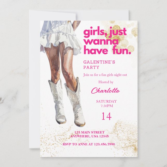 Invitación Chicas de acuarela de niña acuática galentines Fie (Anverso)