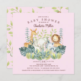 Invitación Chicas de animales de la jungla Baby Shower