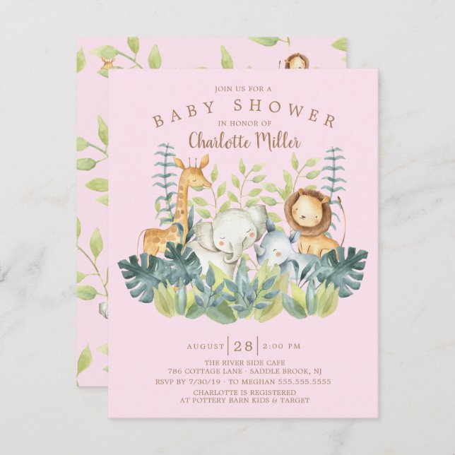 Invitación Chicas de animales de la jungla Baby Shower (Anverso / Reverso)