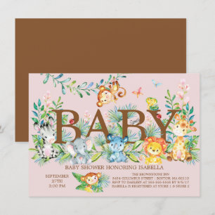 Invitación Chicas de animales de la jungla dulce ducha de beb