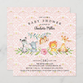 Invitación Chicas de Animales Dulces Safari Baby Shower