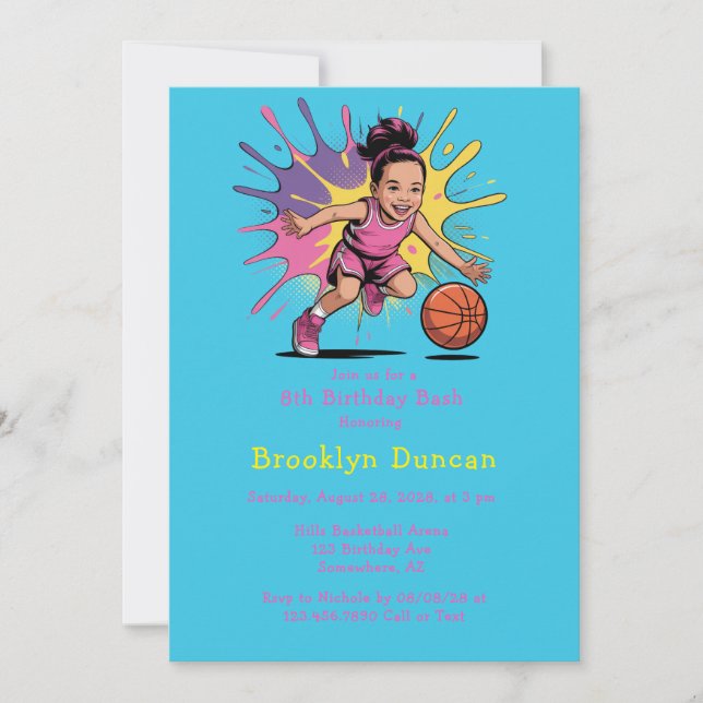 Invitación Chicas de arte pop Baloncesto Cumpleaños Bash (Anverso)