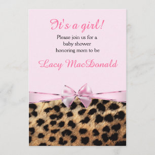 Invitación Chicas de Baby Shower invitan al leopardo rosado C