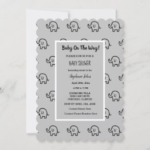 Invitación Chicas de Baby Shower Patrones de elefantes Gris