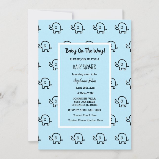 Invitación Chicas de Baby Shower Patterns azul (Anverso)