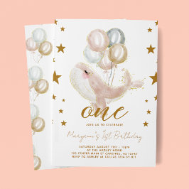 Invitación Chicas de ballena mágicos 1 cumpleaños