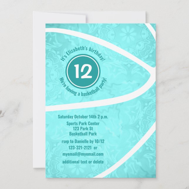 Invitación chicas de baloncesto cumpleaños o celebración del  (Anverso)