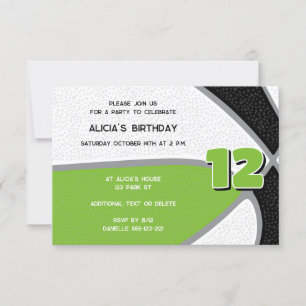 Invitación chicas de baloncesto negro verde brillante fiesta 