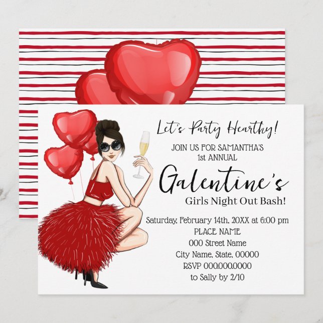 Invitación Chicas de Bash de Galentine echan de menos al Fies (Anverso / Reverso)