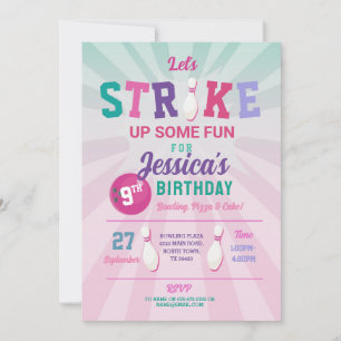 Invitación Chicas de bolos de boliche de la huelga rosada Cum
