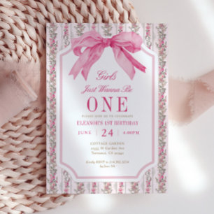 Invitación Chicas De Bow Rosado Quieren Ser Un Primer Cumplea