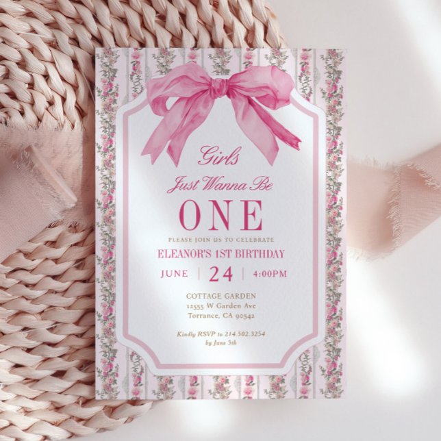 Invitación Chicas De Bow Rosado Quieren Ser Un Primer Cumplea (Subido por el creador)