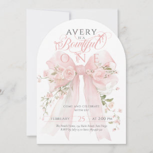 Invitación Chicas de Bowtiful One First Birthday Floral Bow