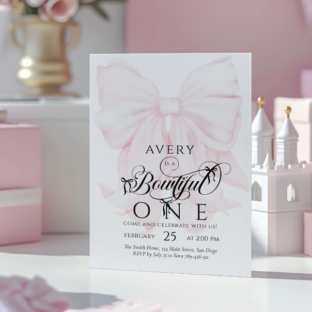 Invitación Chicas de Bowtiful One First Birthday Pink Bow (Subido por el creador)