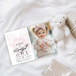 Invitación Chicas de Bowtiful One First Birthday Pink Bow Fot<br><div class="desc">Chicas Bowtiful One First Birthday Pink Bow con foto</div>