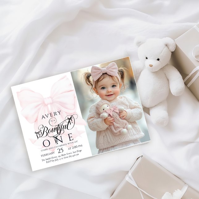 Invitación Chicas de Bowtiful One First Birthday Pink Bow Fot (Subido por el creador)