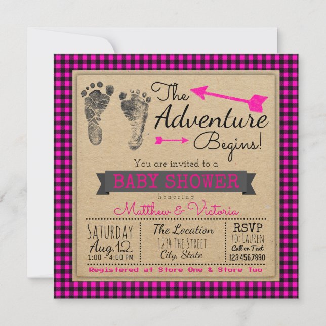 Invitación Chicas de Buffalo Plaid Boho Baby Shower (Anverso)